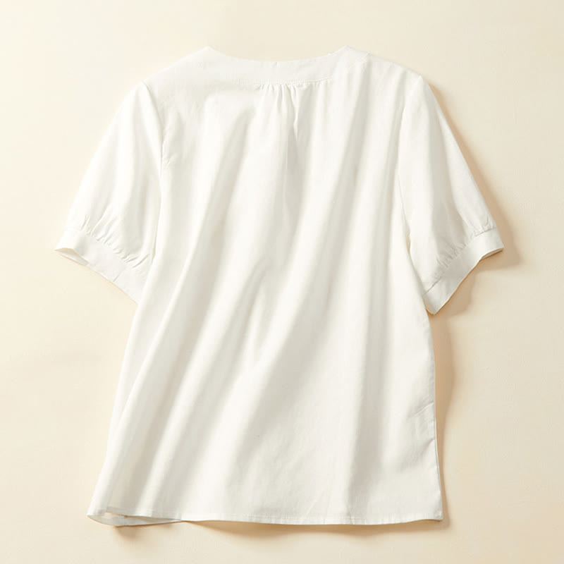 Nimara Ritual Casual Plain Button Women's Short Sleeve Cotton Linen T-shirt