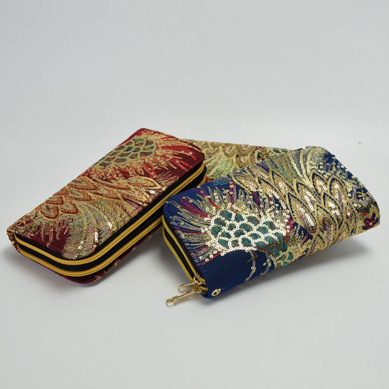 Nimara Ritual Peacock Double-sided Embroidery Cash Holder Wallet Shopping Purse