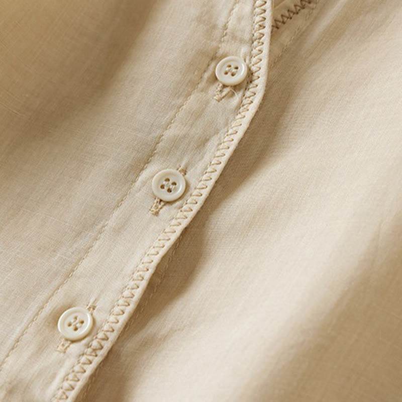 Nimara Ritual Retro Plain Fake Two Pieces Button Half Sleeve Design Women's Cotton Linen Shirt