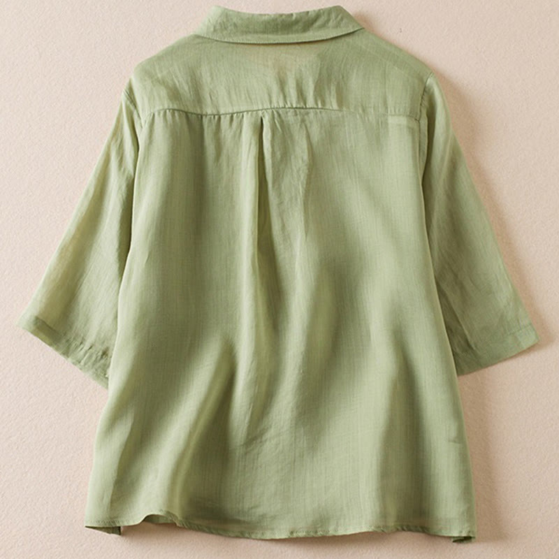 Nimara Ritual Retro Plain Fake Two Pieces Button Half Sleeve Design Women's Cotton Linen Shirt