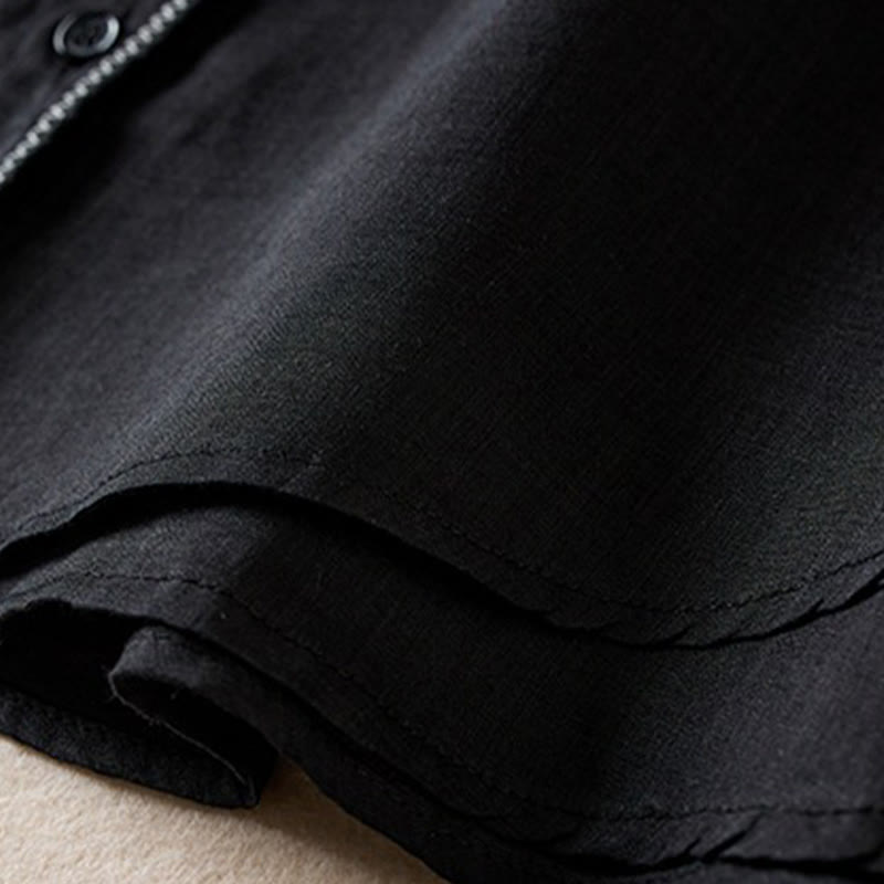 Nimara Ritual Retro Plain Fake Two Pieces Button Half Sleeve Design Women's Cotton Linen Shirt