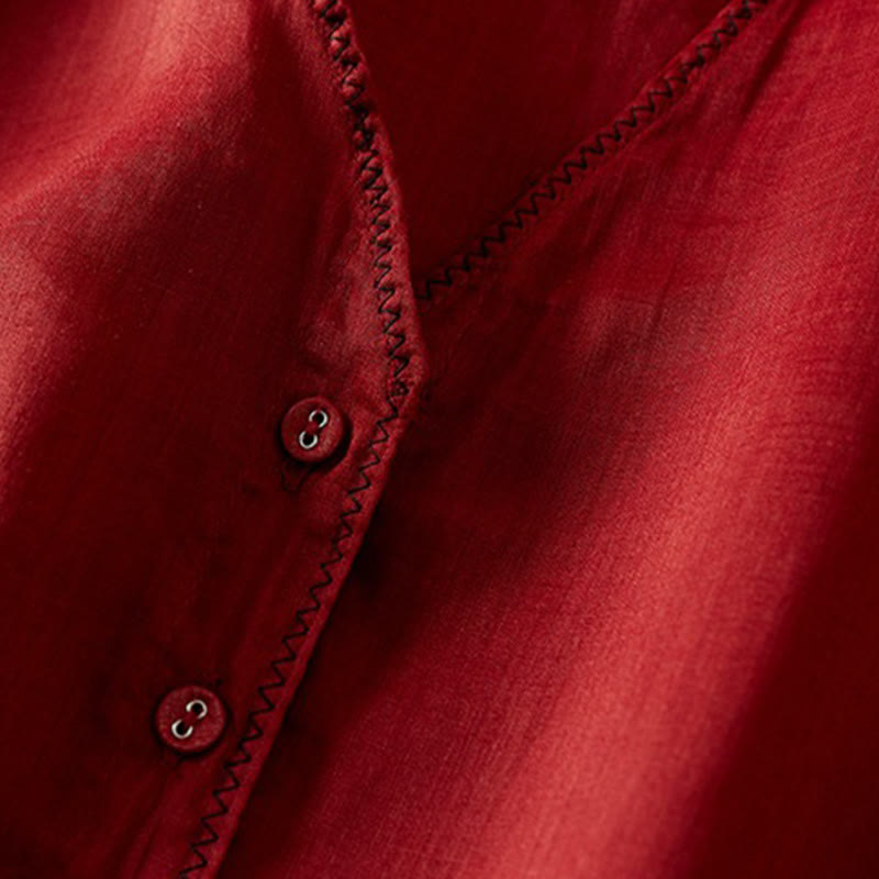 Nimara Ritual Retro Plain Fake Two Pieces Button Half Sleeve Design Women's Cotton Linen Shirt