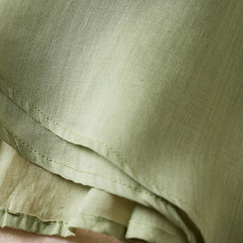 Nimara Ritual Retro Plain Fake Two Pieces Button Half Sleeve Design Women's Cotton Linen Shirt