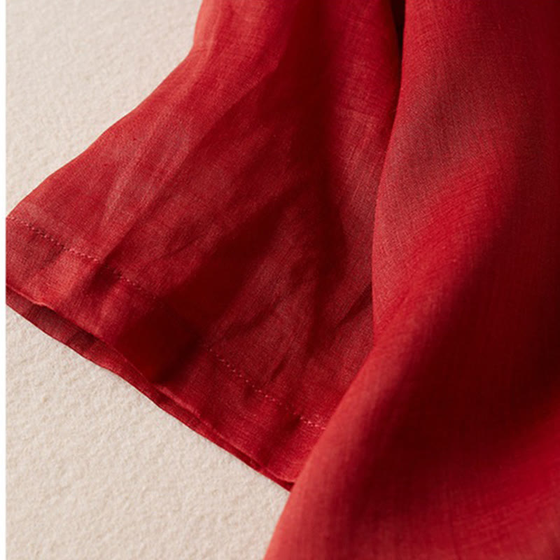 Nimara Ritual Retro Plain Fake Two Pieces Button Half Sleeve Design Women's Cotton Linen Shirt