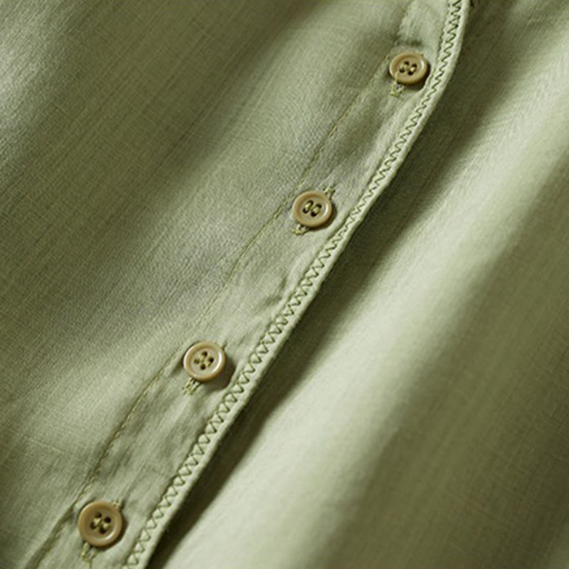 Nimara Ritual Retro Plain Fake Two Pieces Button Half Sleeve Design Women's Cotton Linen Shirt