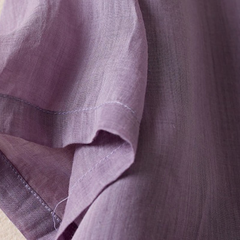 Nimara Ritual Retro Plain Fake Two Pieces Button Half Sleeve Design Women's Cotton Linen Shirt