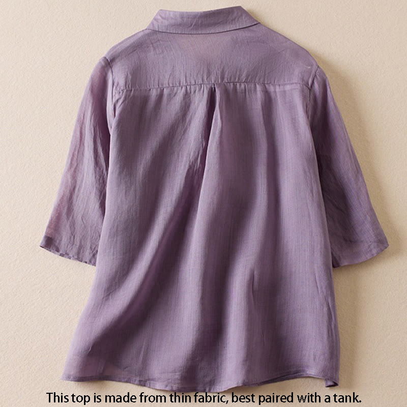 Nimara Ritual Retro Plain Fake Two Pieces Button Half Sleeve Design Women's Cotton Linen Shirt