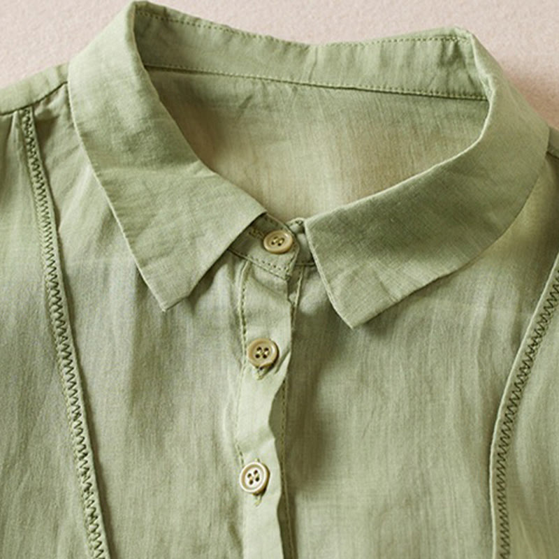 Nimara Ritual Retro Plain Fake Two Pieces Button Half Sleeve Design Women's Cotton Linen Shirt