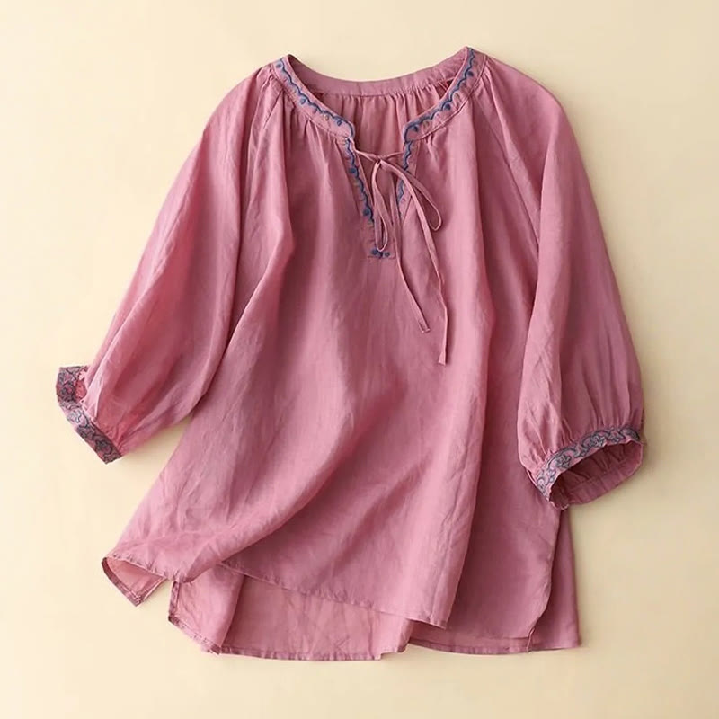 Nimara Ritual Summer Embroided Three Quarter Lantern Sleeve Women's T-Shirt