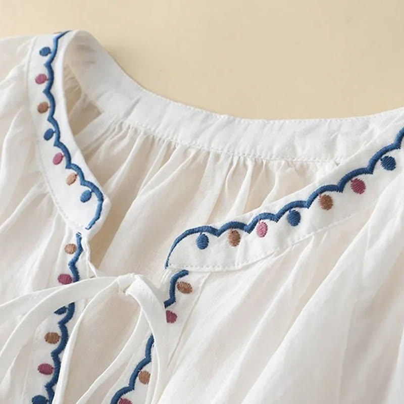 Nimara Ritual Summer Embroided Three Quarter Lantern Sleeve Women's T-Shirt