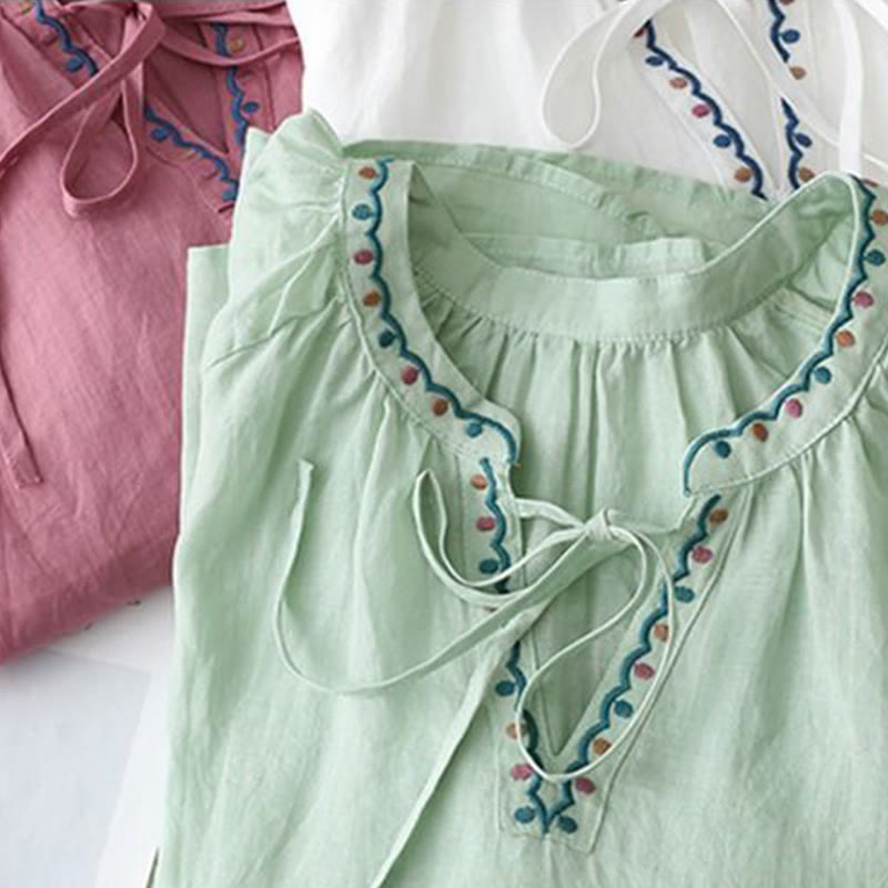Nimara Ritual Summer Embroided Three Quarter Lantern Sleeve Women's T-Shirt