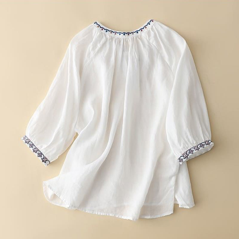 Nimara Ritual Summer Embroided Three Quarter Lantern Sleeve Women's T-Shirt