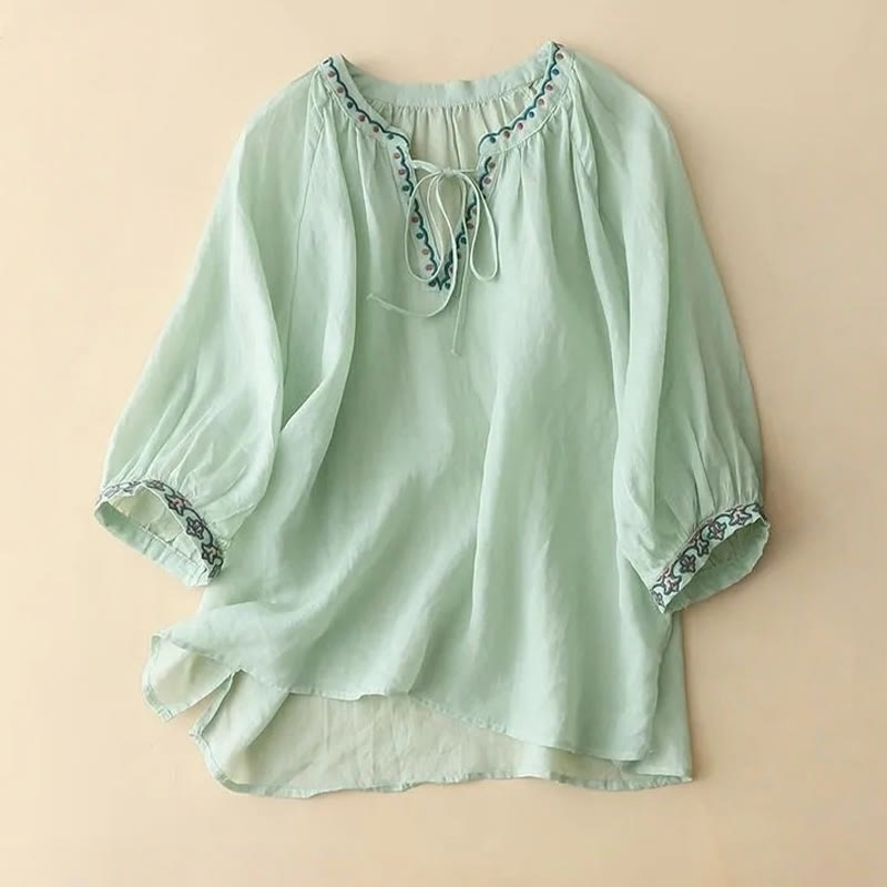 Nimara Ritual Summer Embroided Three Quarter Lantern Sleeve Women's T-Shirt