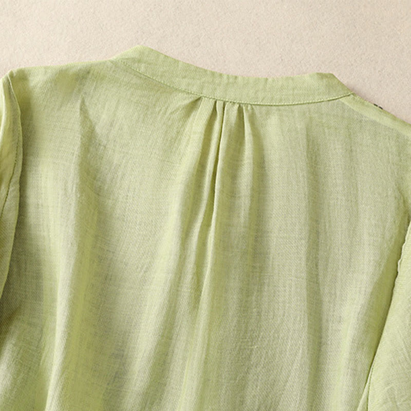Nimara Ritual Embroidery Single Breasted Women's Cotton Linen Three Quarter Sleeve Shirt