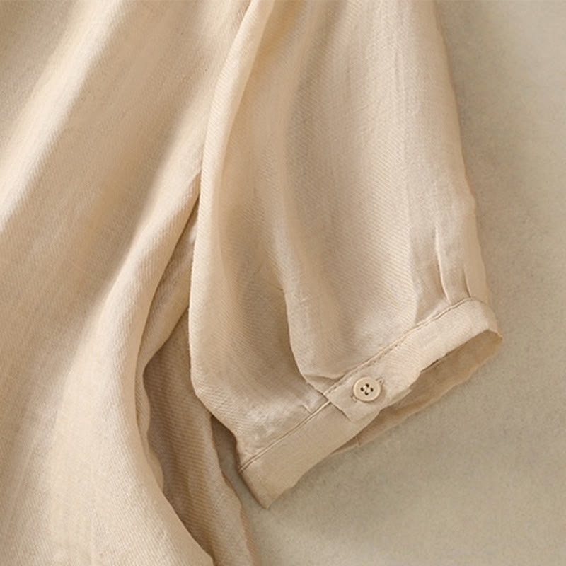 Nimara Ritual Embroidery Single Breasted Women's Cotton Linen Three Quarter Sleeve Shirt