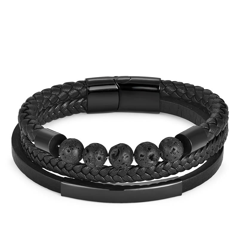 Nimara Ritual Leather Titanium Steel Lava Rock Strengthen Buckle Bracelet