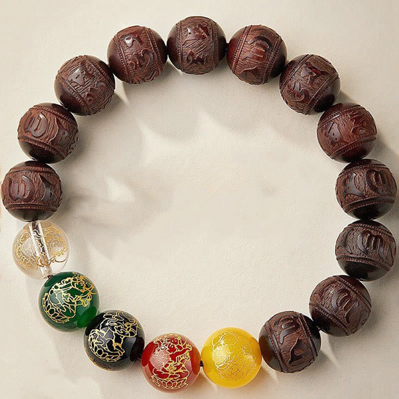 Nimara Ritual Small Leaf Red Sandalwood Five Directions Gods of Wealth Calm Bracelet
