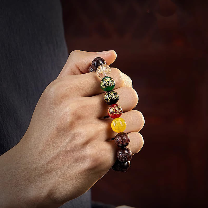 Nimara Ritual Small Leaf Red Sandalwood Five Directions Gods of Wealth Calm Bracelet