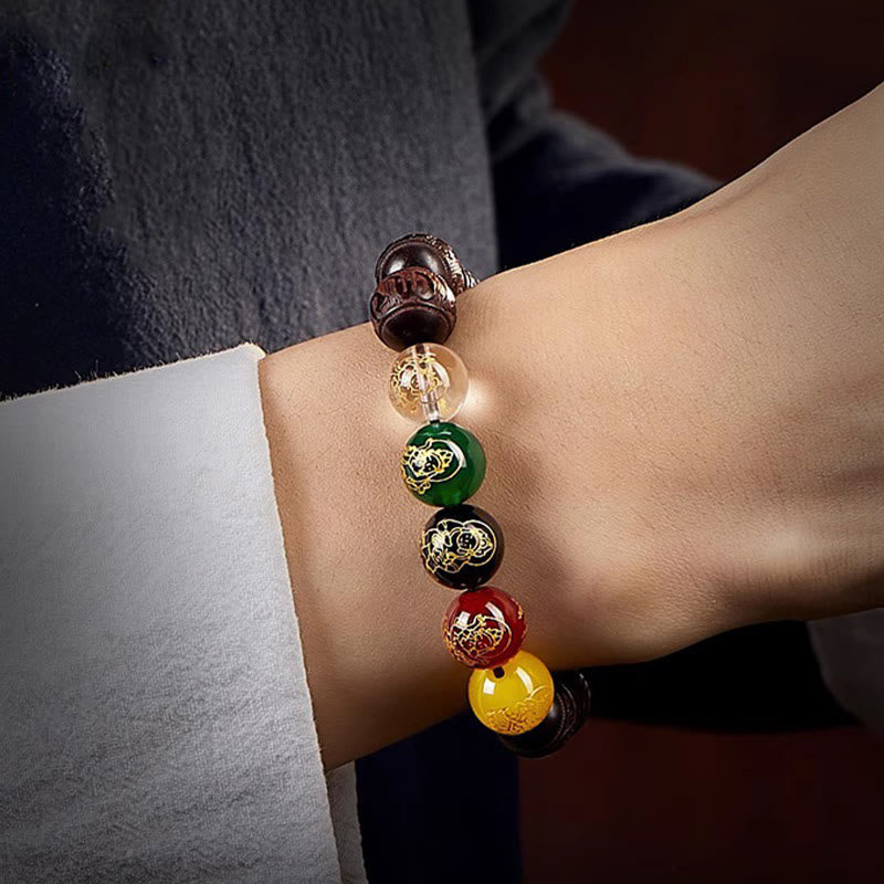 Nimara Ritual Small Leaf Red Sandalwood Five Directions Gods of Wealth Calm Bracelet