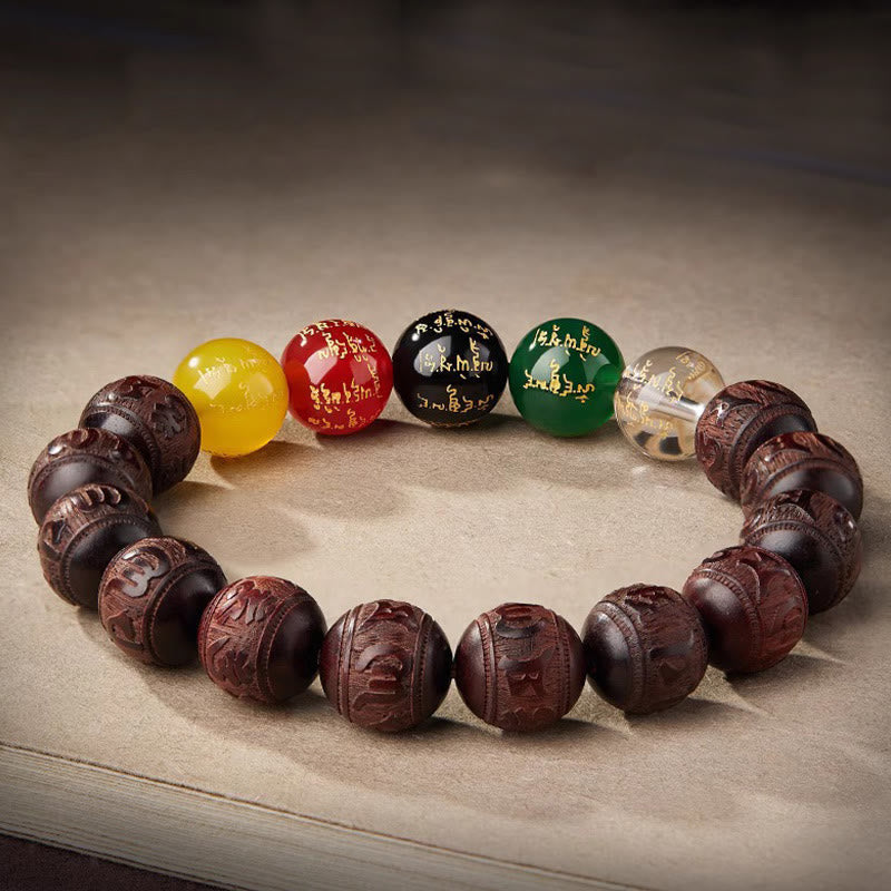 Nimara Ritual Small Leaf Red Sandalwood Five Directions Gods of Wealth Calm Bracelet