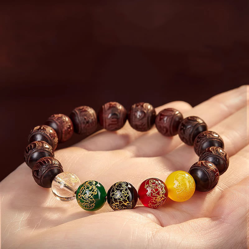 Nimara Ritual Small Leaf Red Sandalwood Five Directions Gods of Wealth Calm Bracelet