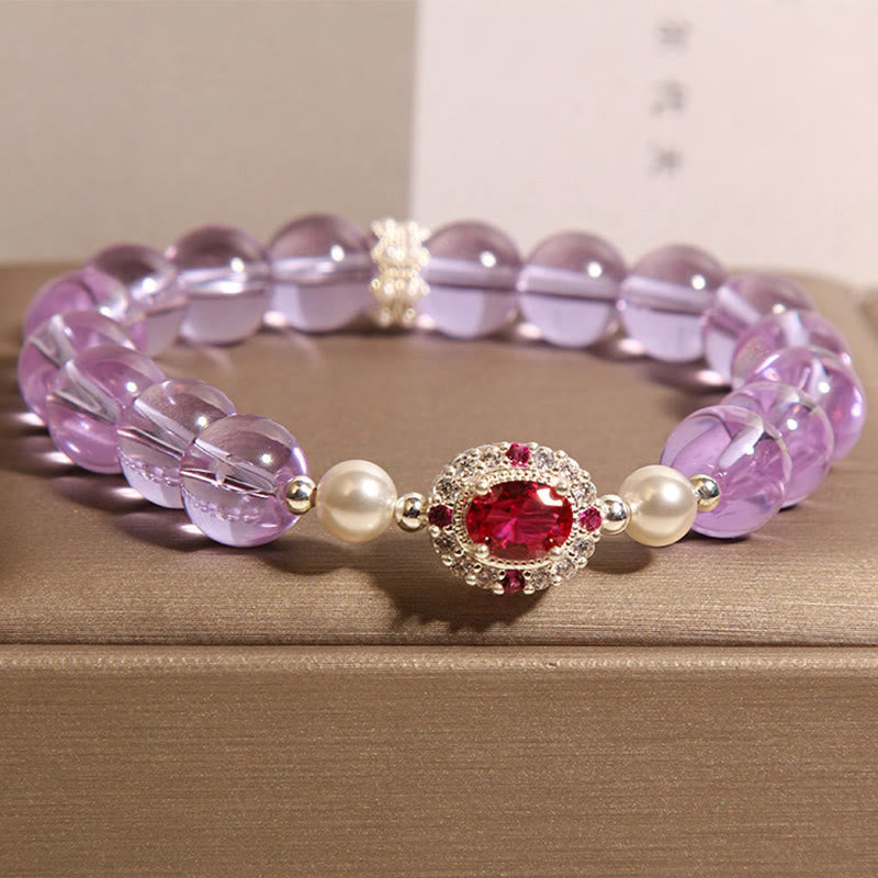 Nimara Ritual Natural Amethyst Pearl Red Zircon Balance Bracelet
