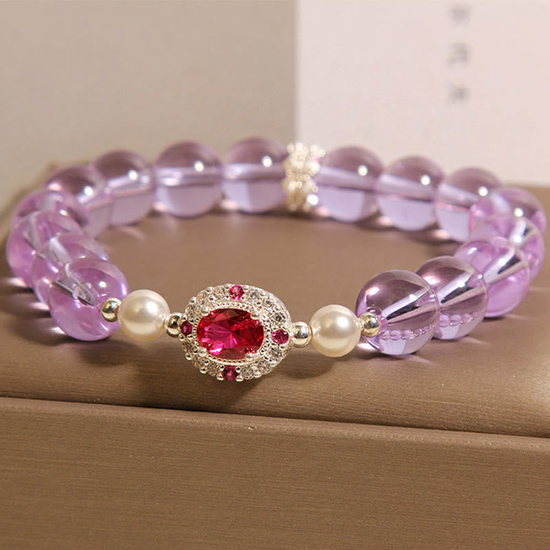 Nimara Ritual Natural Amethyst Pearl Red Zircon Balance Bracelet
