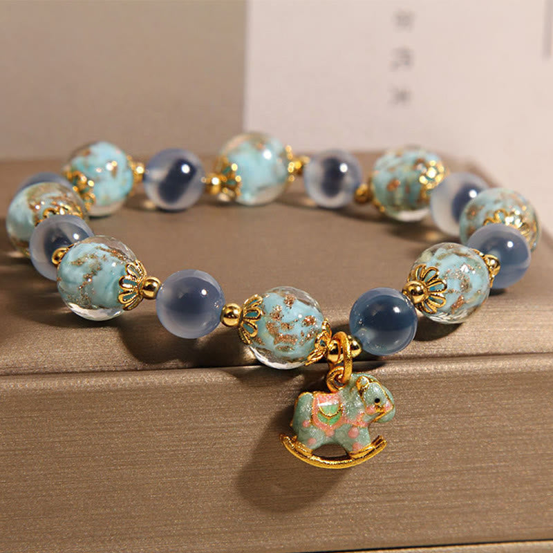 Nimara Ritual Natural Candy Agate White Crystal Year Of The Horse Strength Bracelet