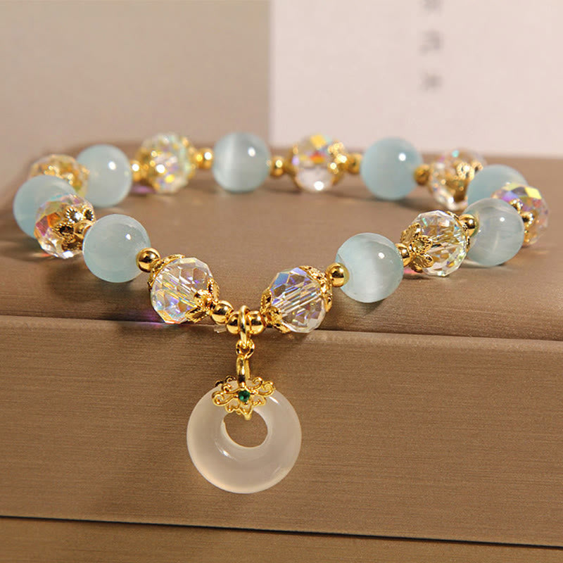 Nimara Ritual Blue Cat's Eye White Crystal Peace Buckle Meaning Balance Bracelet