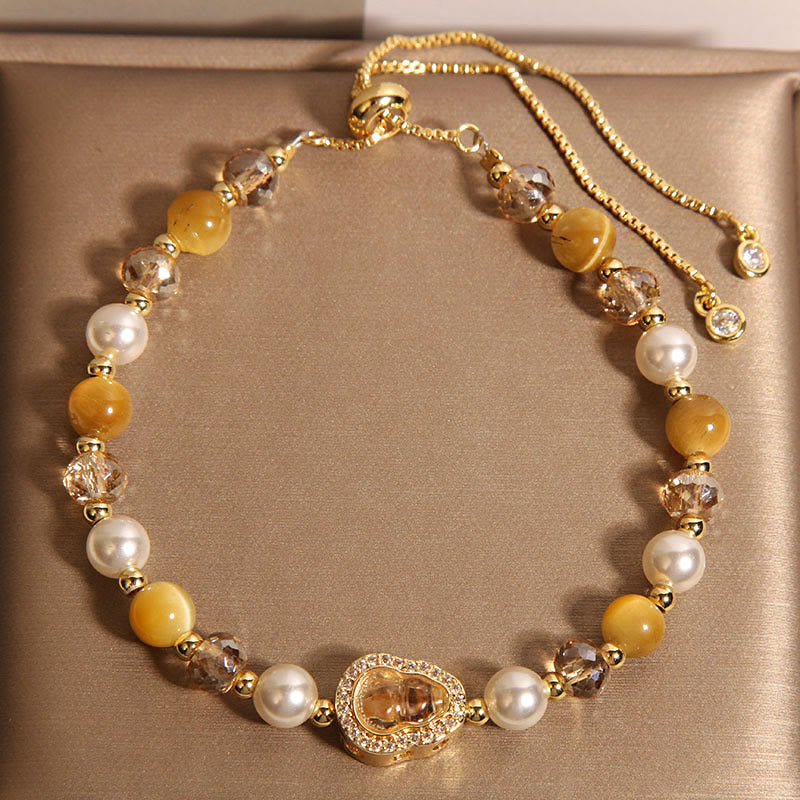 Nimara Ritual Yellow Cat's Eye Stone Pearl Gourd Prosperity Bracelet