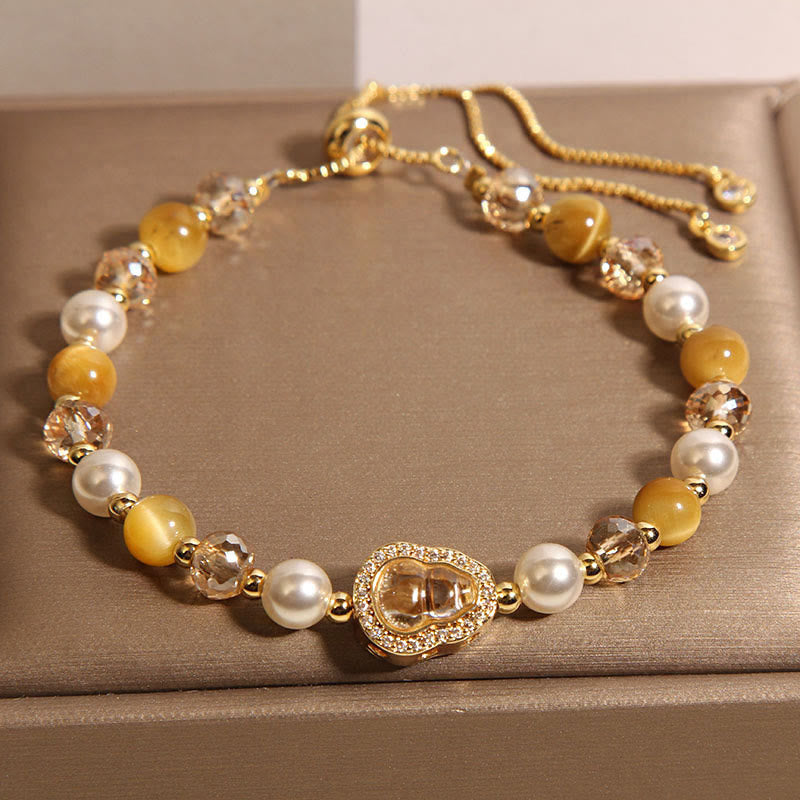 Nimara Ritual Yellow Cat's Eye Stone Pearl Gourd Prosperity Bracelet
