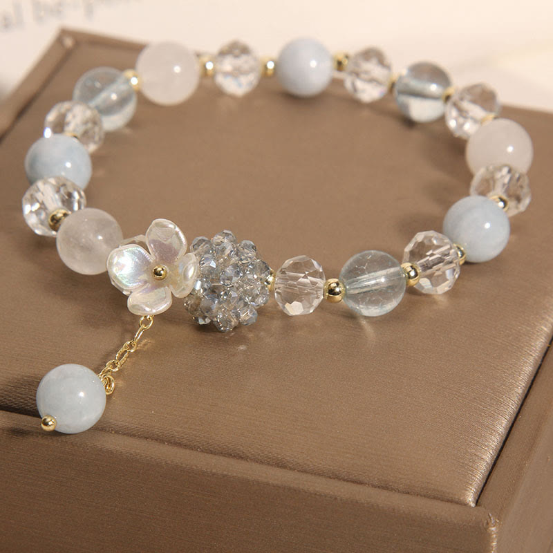 Nimara Ritual Aquamarine Yellow Cat's Eye Stone Flower Peace Bracelet