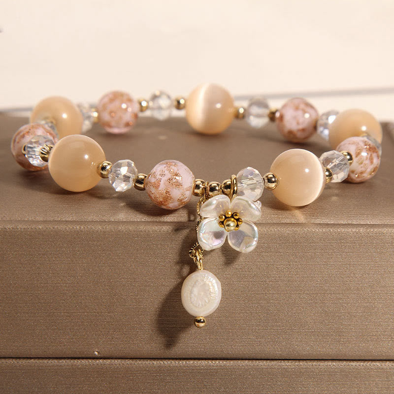 Nimara Ritual Aquamarine Yellow Cat's Eye Stone Flower Peace Bracelet