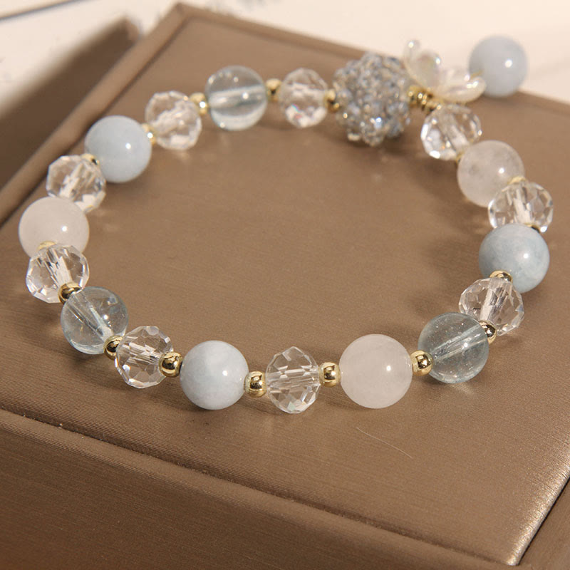 Nimara Ritual Aquamarine Yellow Cat's Eye Stone Flower Peace Bracelet