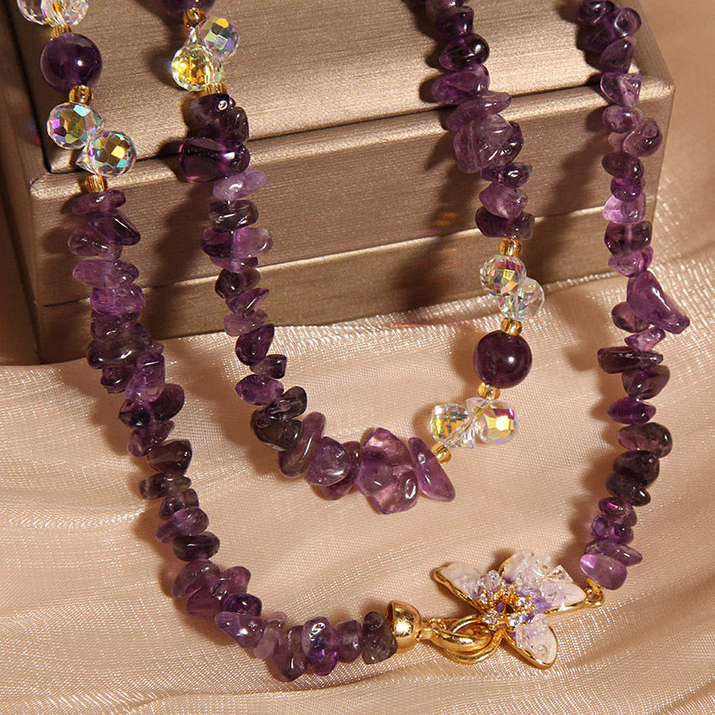 Nimara Ritual Butterfly Flower Amethyst Strawberry Quartz Balance Necklace Pendant