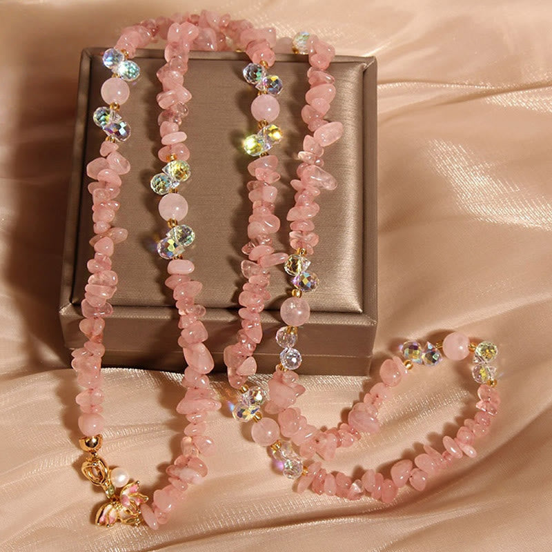 Nimara Ritual Butterfly Flower Amethyst Strawberry Quartz Balance Necklace Pendant