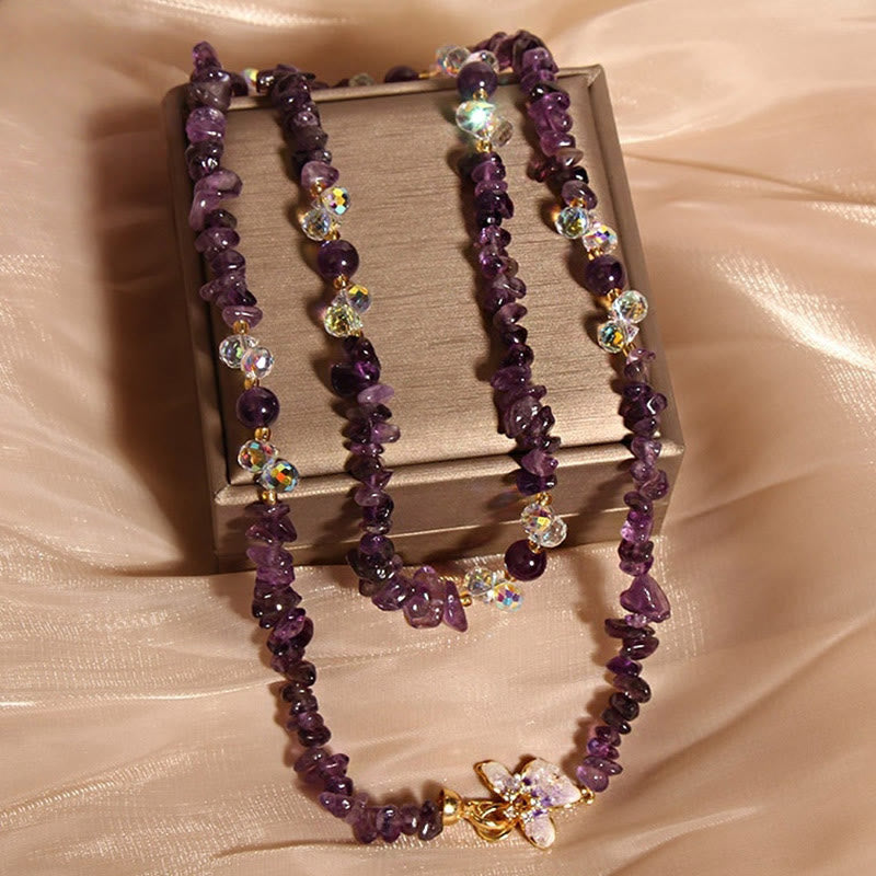 Nimara Ritual Butterfly Flower Amethyst Strawberry Quartz Balance Necklace Pendant