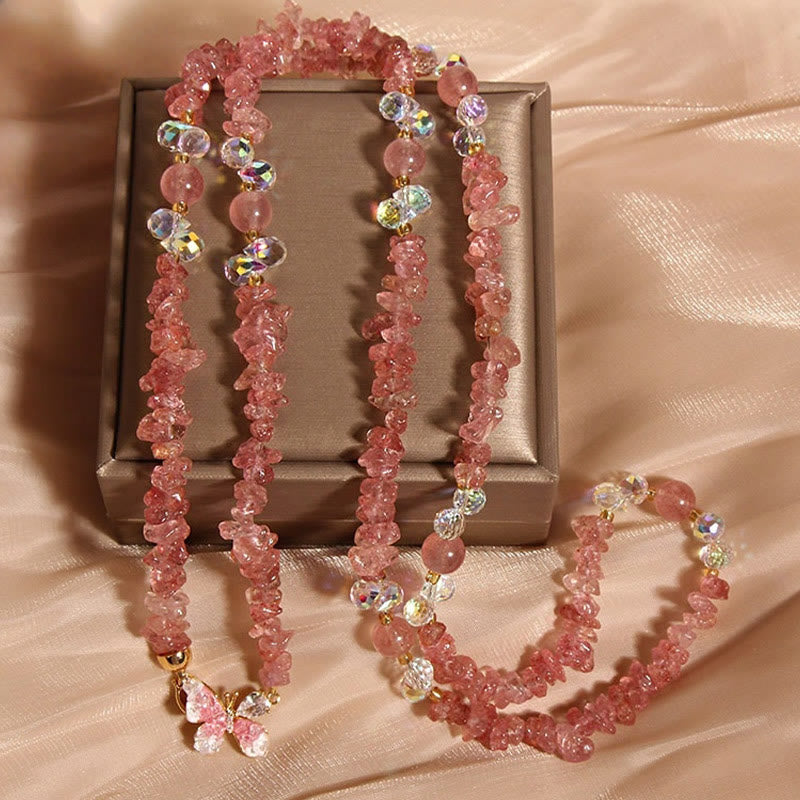 Nimara Ritual Butterfly Flower Amethyst Strawberry Quartz Balance Necklace Pendant