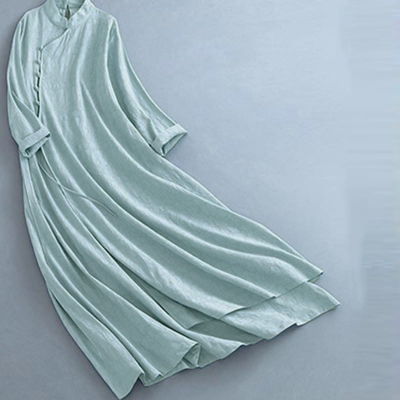 Nimara Ritual Spring Casual Plain Frog-Button Design Side Lace-Up Midi Dress