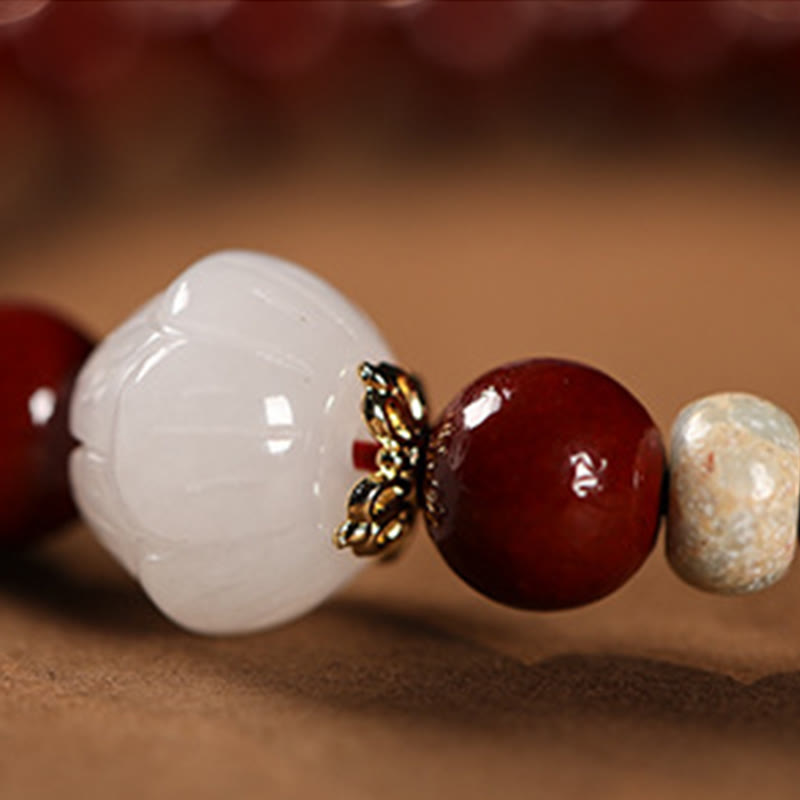 Nimara Ritual Cinnabar Wood Beads Lotus Fu Character Blessing Bracelet
