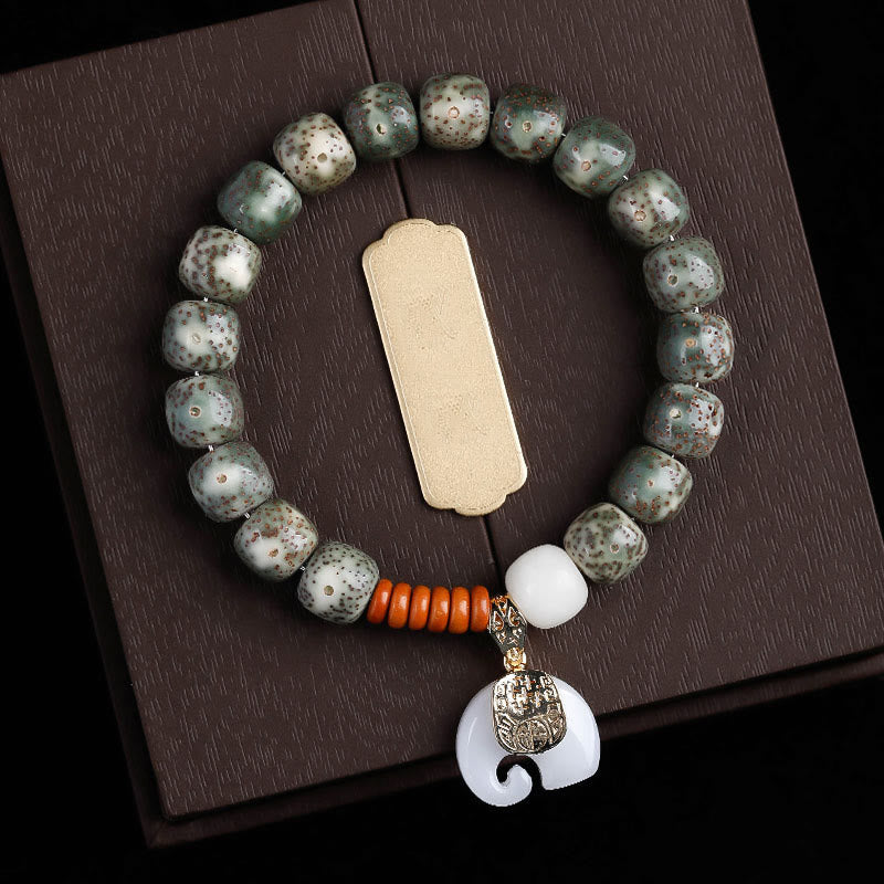 Nimara Ritual Hand PolishedStar Moon Bodhi Seed Elephant Pattern Inner Peace Bracelet