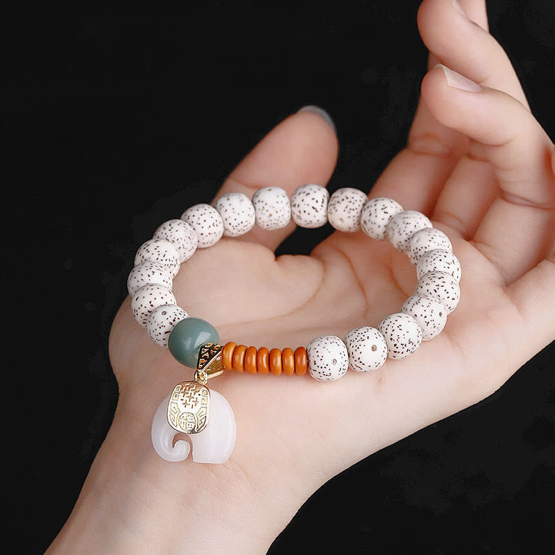 Nimara Ritual Hand PolishedStar Moon Bodhi Seed Elephant Pattern Inner Peace Bracelet