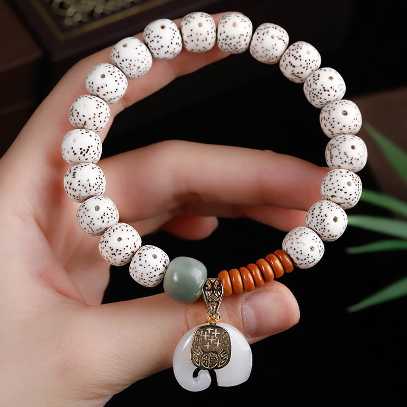Nimara Ritual Hand PolishedStar Moon Bodhi Seed Elephant Pattern Inner Peace Bracelet
