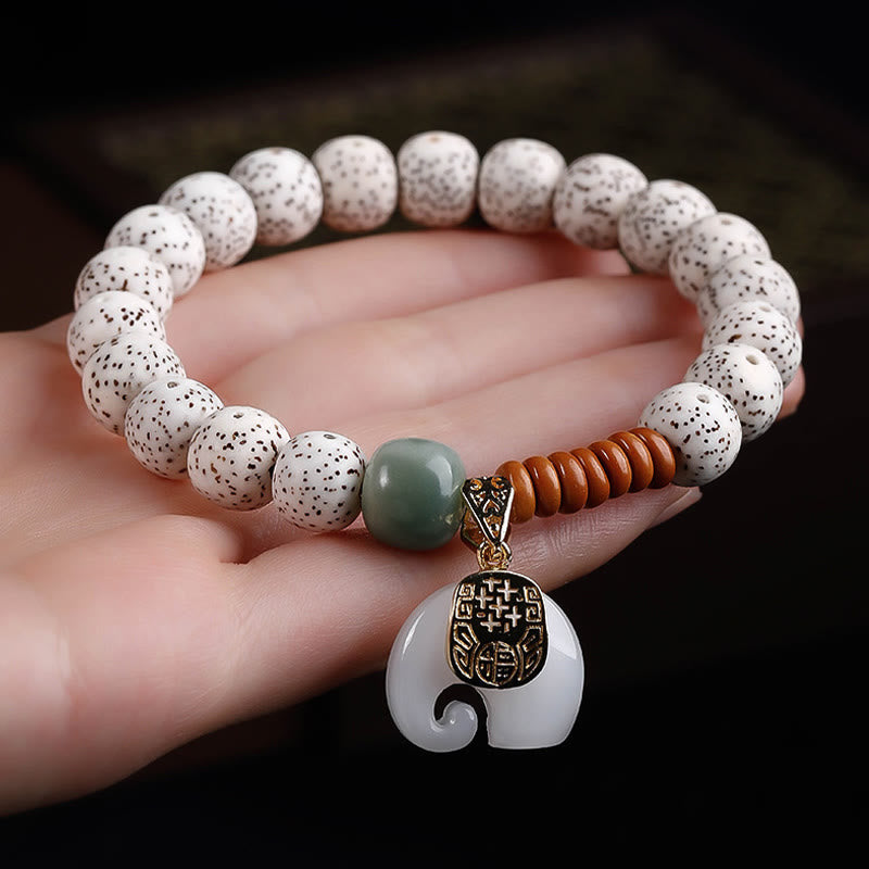 Nimara Ritual Hand PolishedStar Moon Bodhi Seed Elephant Pattern Inner Peace Bracelet