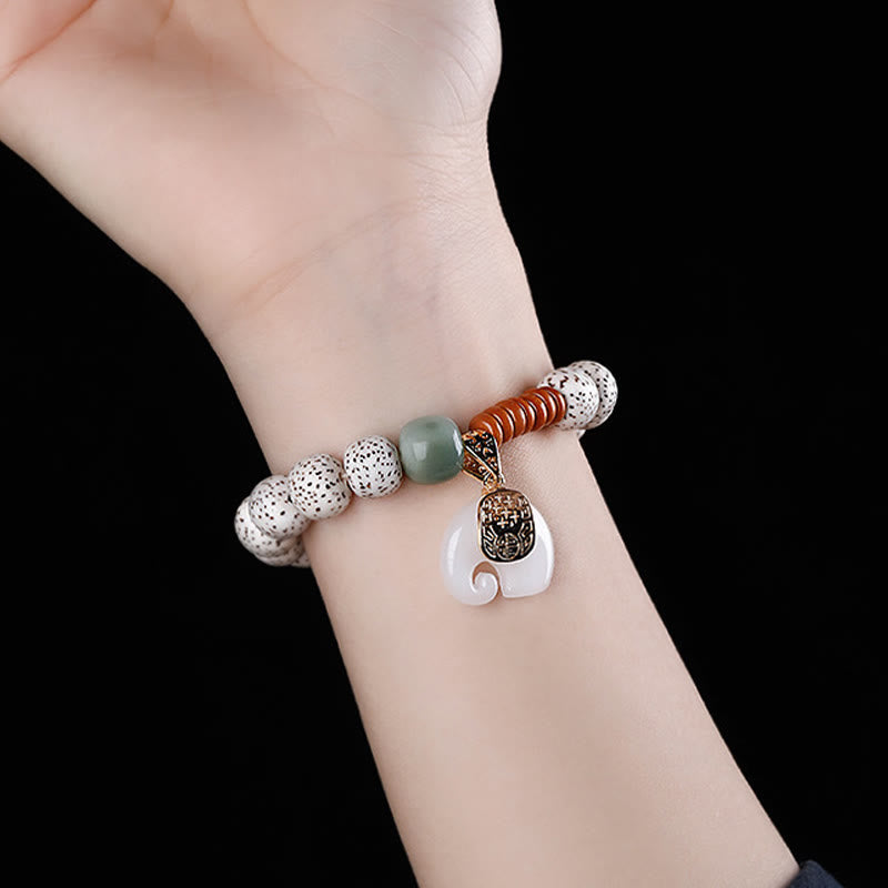Nimara Ritual Hand PolishedStar Moon Bodhi Seed Elephant Pattern Inner Peace Bracelet