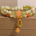 Nimara Ritual Double Wrap Gourd Pumpkin Green Grape Serpentine Jade Luck Bracelet