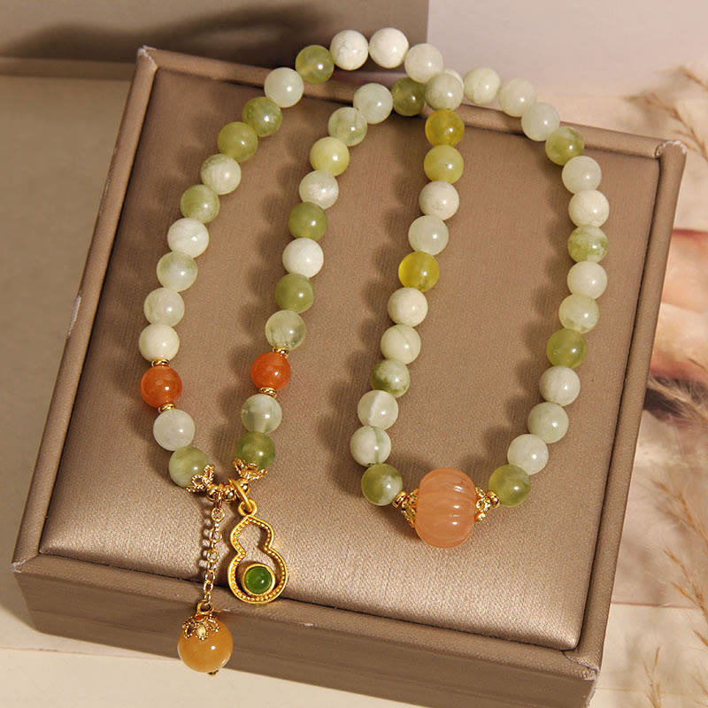 Nimara Ritual Double Wrap Gourd Pumpkin Green Grape Serpentine Jade Luck Bracelet