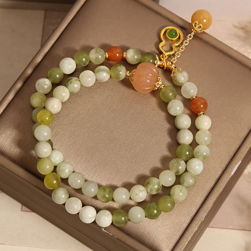 Nimara Ritual Double Wrap Gourd Pumpkin Green Grape Serpentine Jade Luck Bracelet