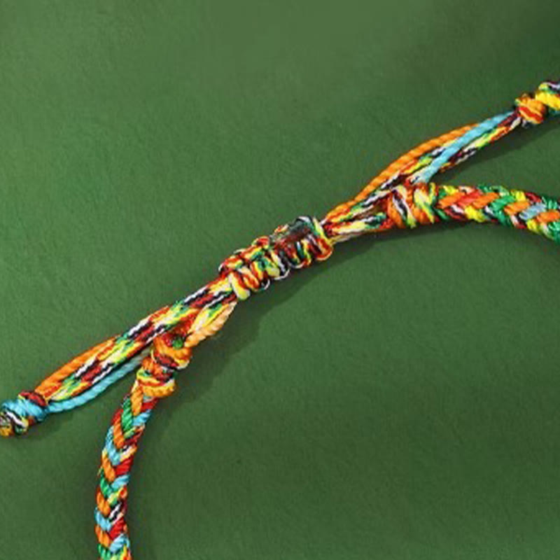 Nimara Ritual Handmade Peace Buckle Jade Prosperity 925 Sterling Silver Colorful Rope Bracelet