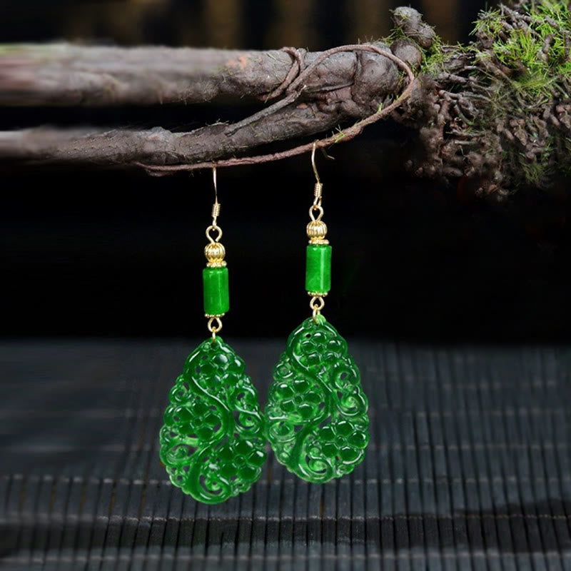 Nimara Ritual Water Droplet Hollow Shape Jade Red Agate 925 Sterling Silver Luck Earrings